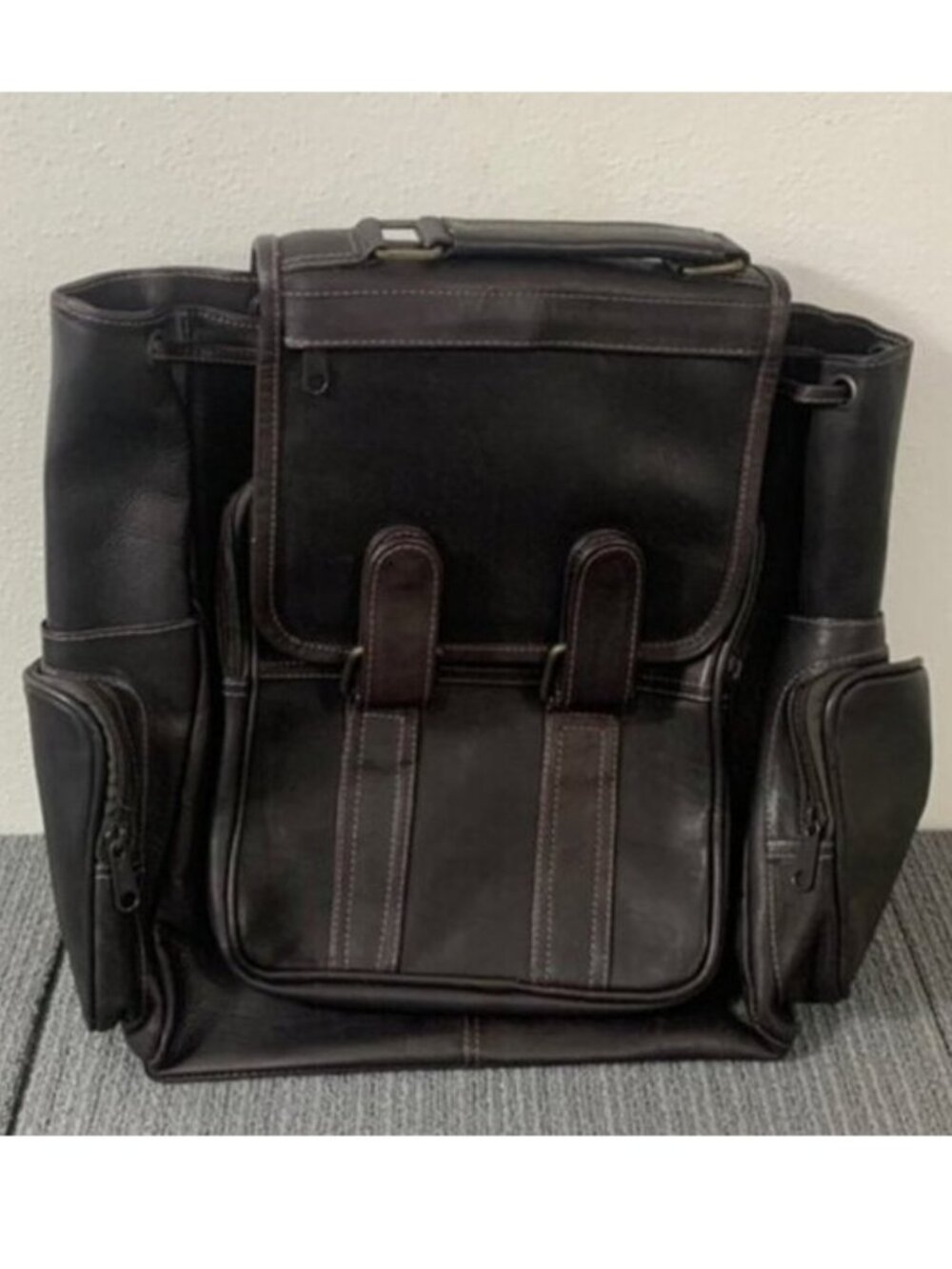 Brown Leather Backpack Briefcase Laptop Bag Multi Pocket Messenger Travel